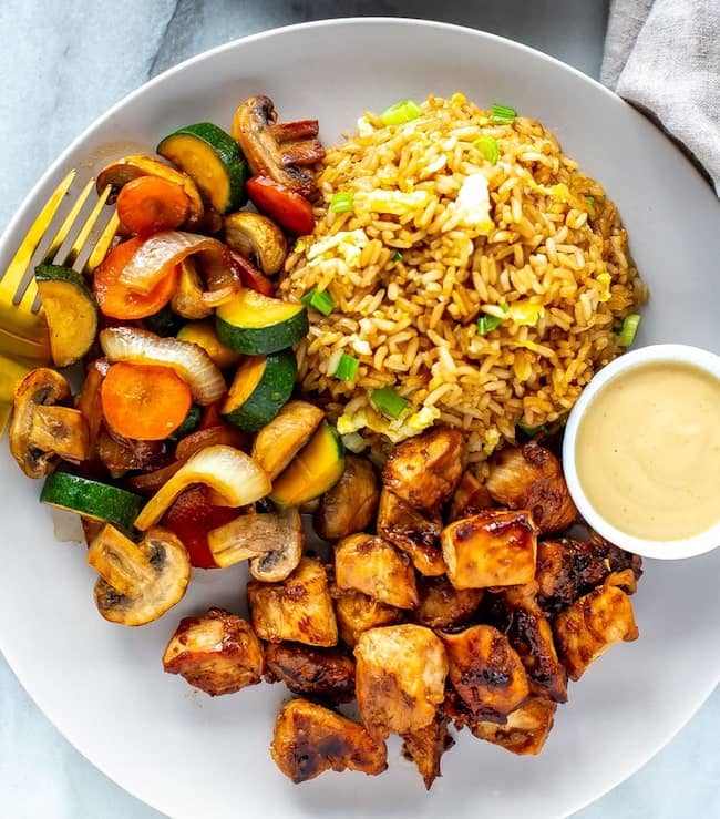 Hibachi Chicken Served with Fried Rice and Vegetables