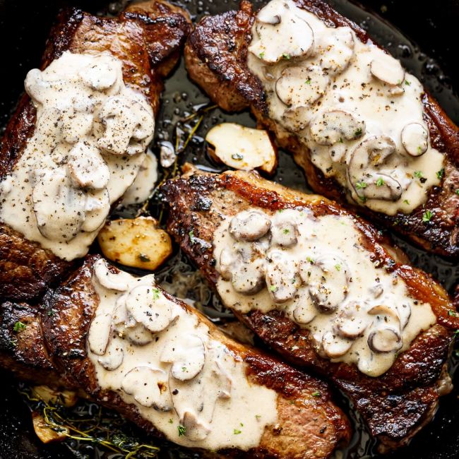 Garlic butter steak & mushroom cream sauce