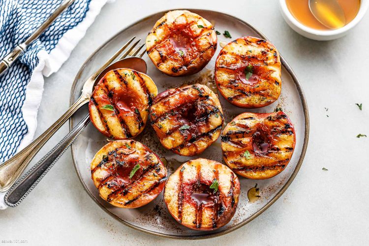 Maple Grilled Peaches & Almond Cookie Crumb